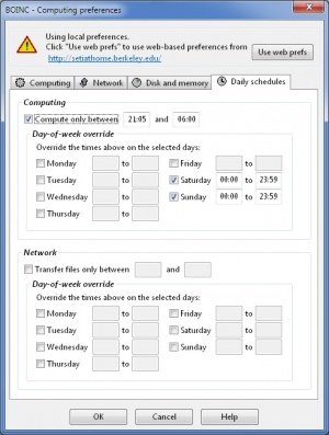 Advanced View local preferences, Daily schedules tab.