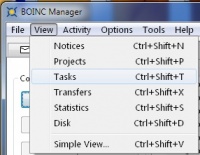 The BOINC Manager View menu.