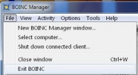 The BOINC Manager File menu.